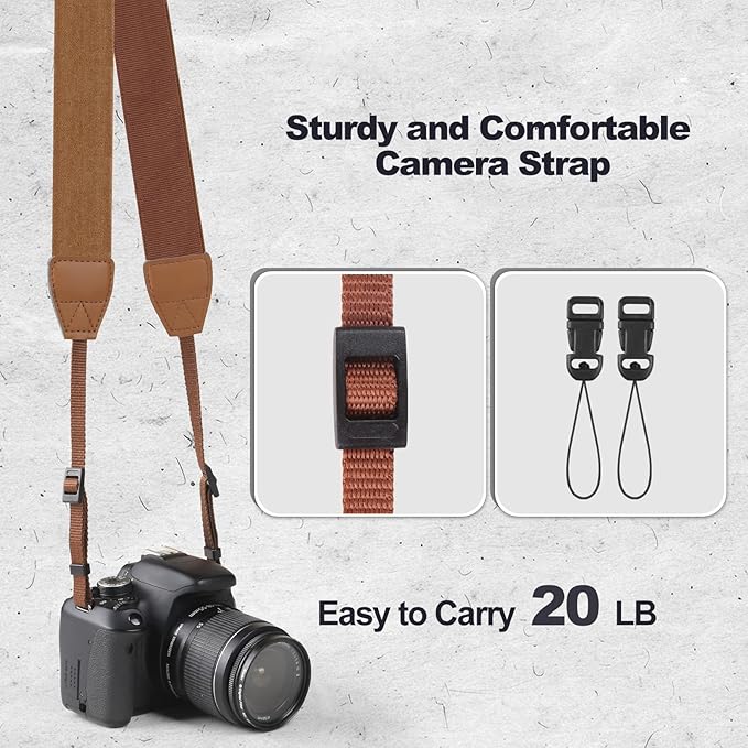 Universal Camera Strap - Camera Neck Strap, Adjustable Shoulder Straps Compatible with Canon, Fujifilm, Nikon, Olympus, Panasonic and other SLR and mirrorless cameras - Brown