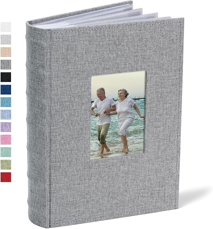 Vienrose Photo Album 4x6 300 Photos Linen Frame Cover with Memo Areas Photobook Large Capacity Slip-in Pictures Book for Wedding Baby Vacation, Grey