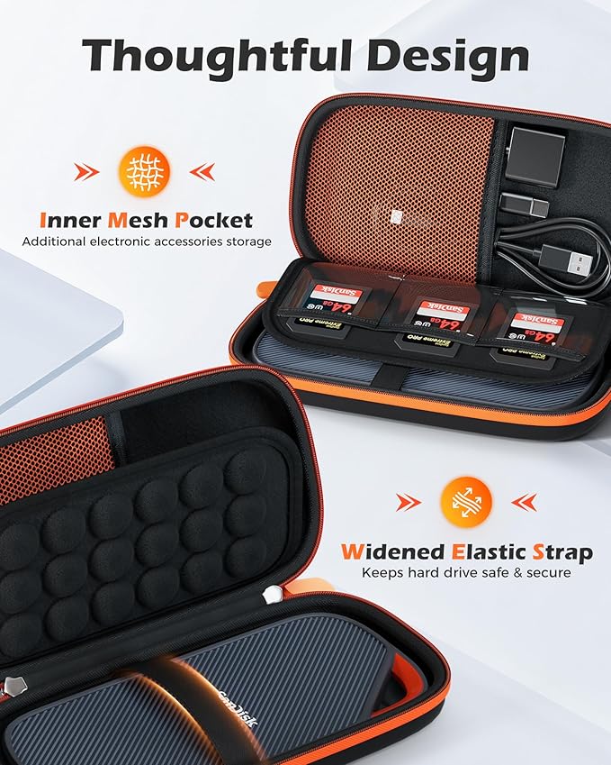 ProCase Hard Travel Electronic Organizer Case Bundle with Hard Carrying Case for 2025 SanDisk Extreme Pro Portable SSD