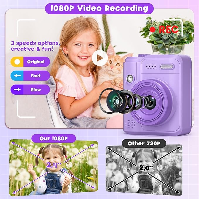 Kids Camera Gifts for Girls Boys - Christmas Birthday Xmas Gift for Girl Boy Age 3 4 5 6 7 8 9 10 11 12 Year Old - Instant Print Digital Toys Ages 3-5 6-8 8-12 Years Olds - Toddler Learning Kid Toy