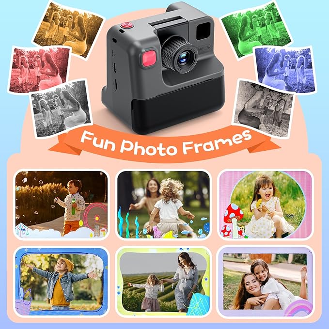 Instant Print Camera for Kids, 1080P Kids Instant Cameras,HD Digital Video Cameras Toddler 3 Print Paper & 32G Card,Christams Birthday Gifts for Girls Boys Age 3-12 (Black)