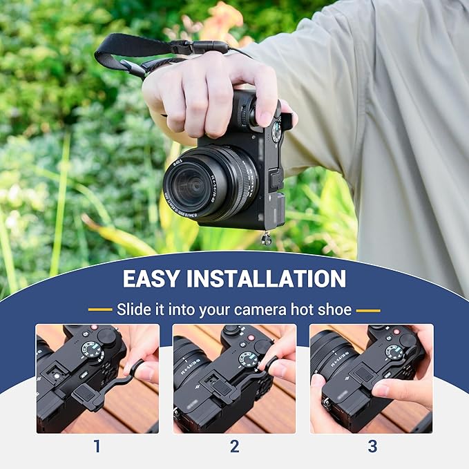 JJC Foldable A6700 Thumb Up Grip for Sony A6700 Camera, Aluminum Alloy Metal Alpha A6700 Thumb Grip with Hot Shoe Cover Protector Thumb Rest Support Holder, Not Affect The Use of A6700 Camera Buttons