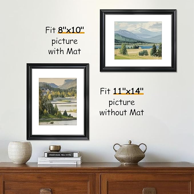 VIOLABBEY 11x14 Picture Frame Black, Vintage Photo Frames, Fits Pictures 8x10 with Mat or 11 x 14 without Mat, Display for Tabletop and Wall