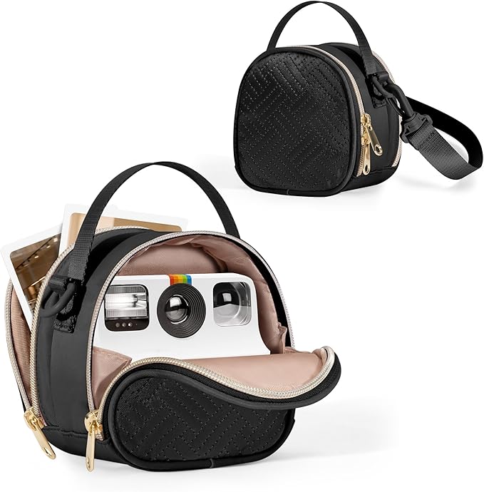 Prokva Mini Camera Bag Compatible with Polaroid Go Generation 2 Instant Camera, Small Sling Bag with Pockets and Shoulder Strap, Black