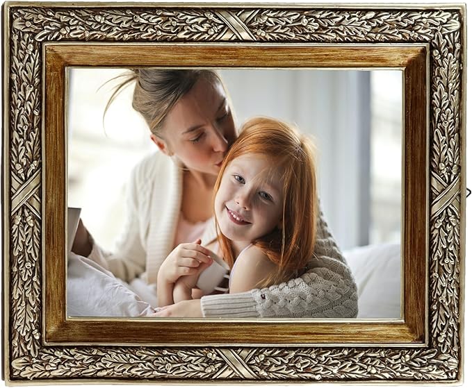 Hymmah 5 * 7inch Wallet Picture Frame Vintage Photo Frame Ornate Textured Hand-Crafted Resin Frame with Easel&Hook for Tabletop&Wall Display,Photo Gallery,Art