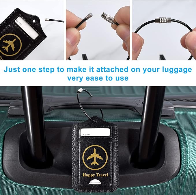 Luggage Tags, ACdream Leather Case Luggage Bag Tags Travel Tags 2 Pieces Set, Black