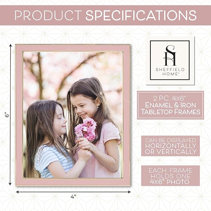 Sheffield Home Tabletop Picture Frame – Iron Enamel Decorative Display Frame for Home or Office, 4x6 Inch, Pink