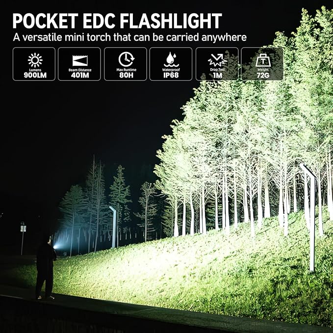 Wurkkos TS15 Mini AA Flashlight 900 Lumen, LED Rechargeable Flashlight with 401m Beam Distance, Compatible with AA Batteries, Compact & Bright Pocket Flashlight for Camping, Hiking, Emergency