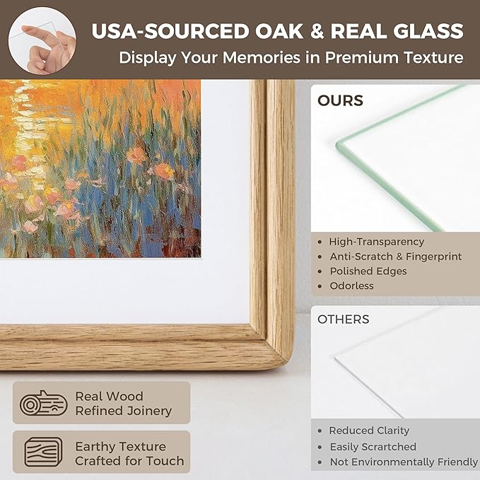 Dreamland 4x6 Picture Frame, Oak Wood 4 by 6 Frames for Tabletop & Wall Display, 4x6 Picture Frame Matted to 3.5x5, Rustic Wood 4 x 6 Photo Frames with Tempered Glass