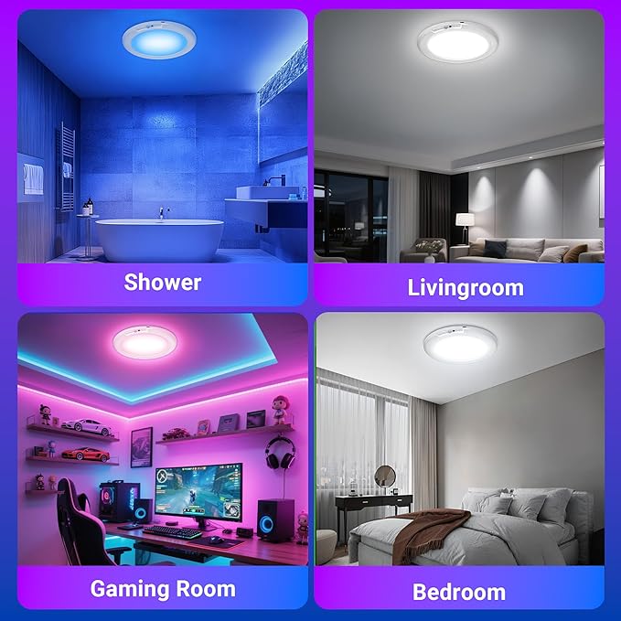 Shower Lights for Inside Shower - 1 Pack Rechargeable Ceiling Light with Remote, Color Changing & White Timing Light, Motion Sensor Battery Powered Shower Lamp for Bathroom Closet Patio