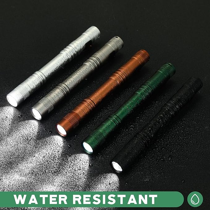 Hortsun 20 Pcs Mini Pen Light Flashlights Christmas Gifts for Men Pocket Flashlights Pen with Clip Small LED Handheld Slim Torches Without Battery(5.12 Inch,Black, Green, Brown, Silver White, Gray)