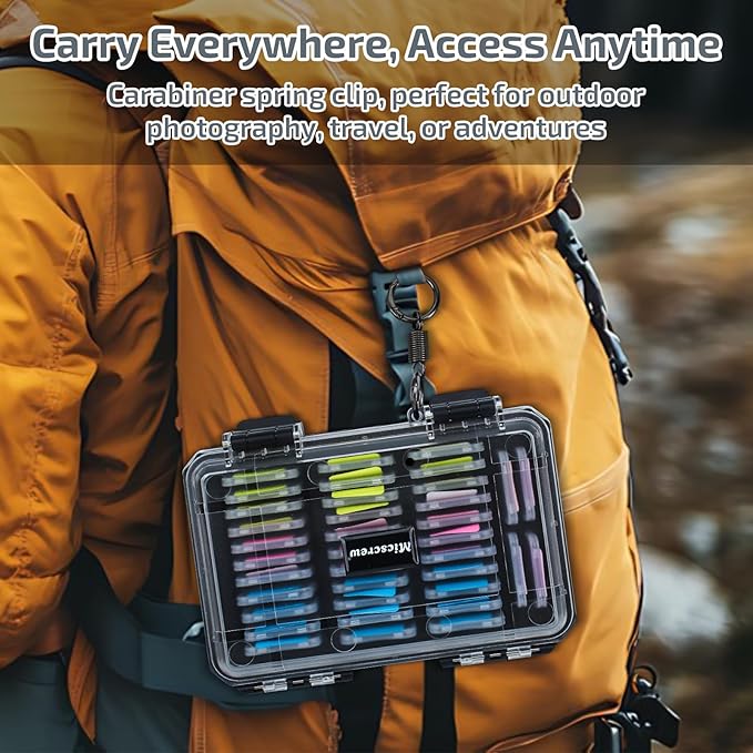 Micscrew 37 Slots Memory Card Case & 36 Transparent Card Cases & 60 Visual Sticky Notes, Water-Resistant Anti-Shock Anti-Dust SD Card Holder Storage,SD Card Case for Camera Memory Card（Clear Plastic）