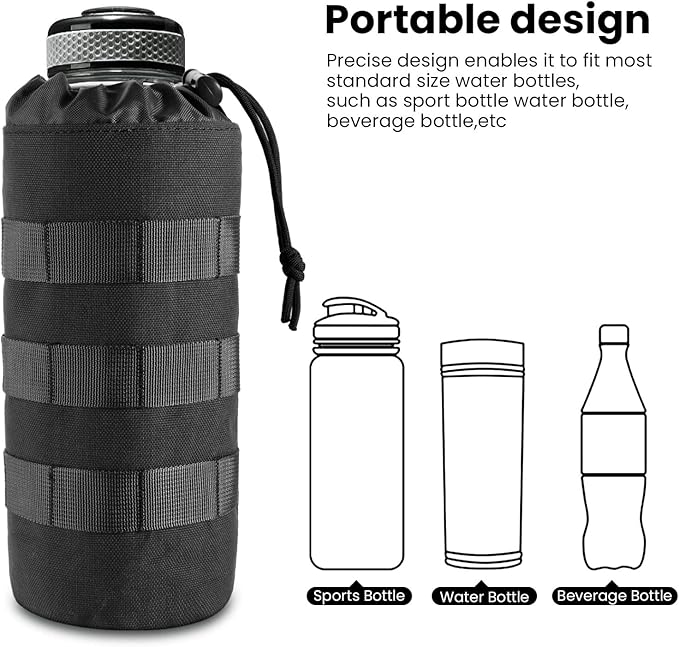 Tactical MOLLE Water Bottle Pouch with Drawstring Open Top & Mesh Bottom, Military Water Bottle Holder Bag Sports Travel Hydration Carrier