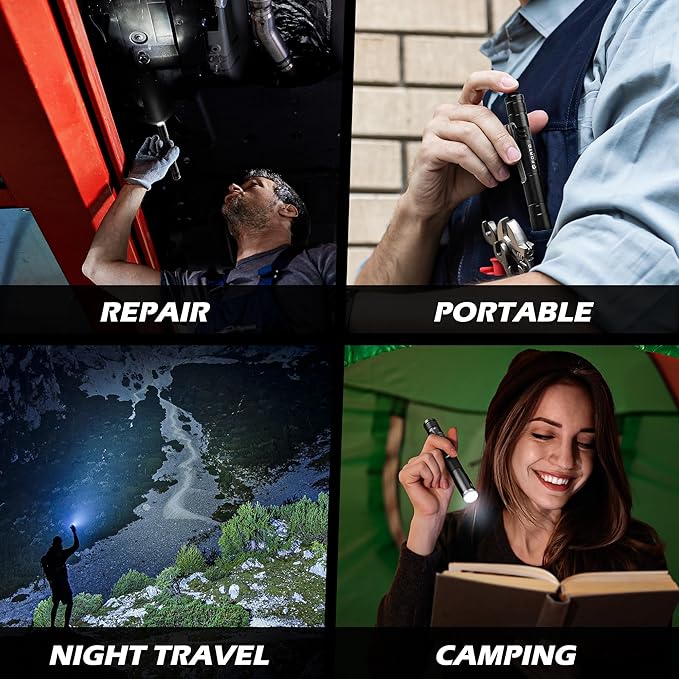 FORTO LED Pen Light, 200 Lumens Pocket Flashlight, IP67 Waterproof, 2 Modes, 2 Pack with AAA Batteries, Lightweight & Durable for Inspection, Medical Use, Emergency(4-Pack Mix)