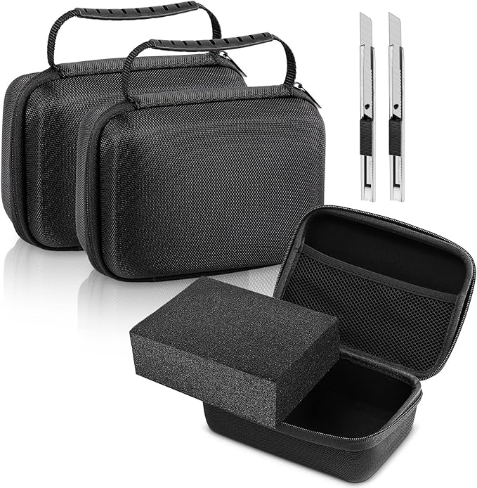 Relaxweex 2 Sets EVA Hard Case with Customizable Foam 7.1 x 4.7 x 3.1 Inch Protective EVA Carrying Case Shockproof Outdoor for Camera, Digital Products, Electronic Instruments with Knife, Black