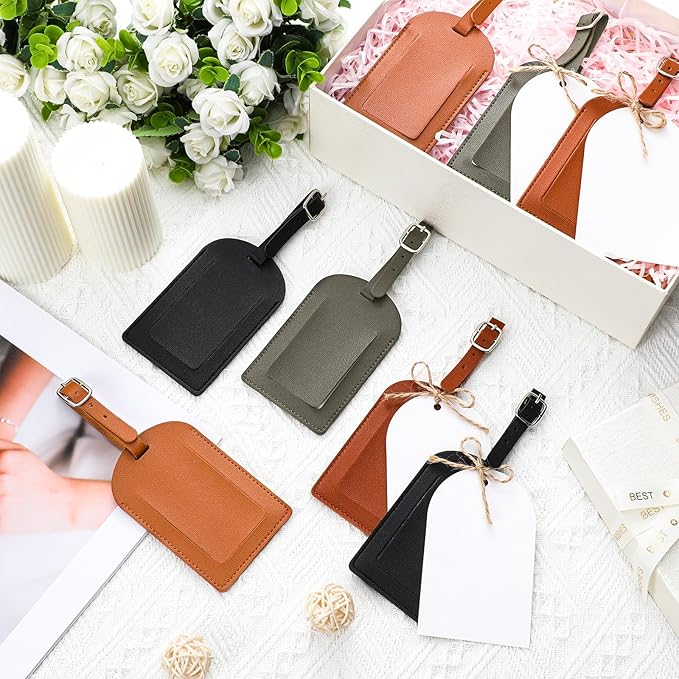 Amylove 48 Sets Leather Luggage Tags Bulk Wedding Favors Luggage Tags for Guests Bridal Gifts Wedding Bridal Shower Gift PU Leather with Name ID Card Tag for Guests