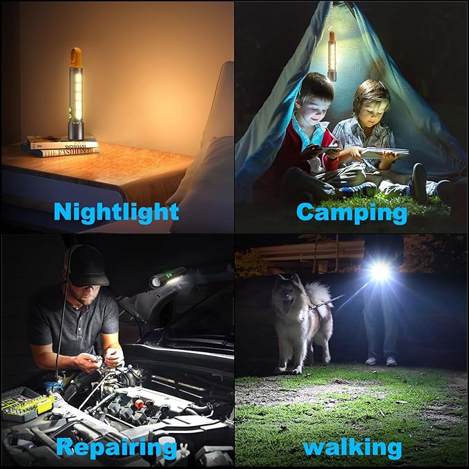 Magnetic Flashlight Rechargeable,2000LM 5000mAh Flashlights High Lumens with 9 Modes,Waterproof, Adjustable,Powerful Flash Light,Multi-Flashlights for Home,Car,Hiking,Camping (2, Black)