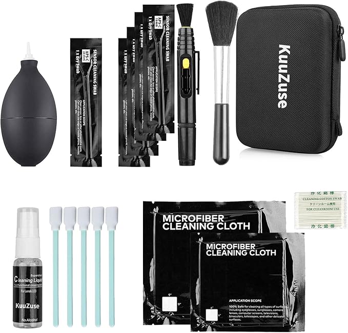 KuuZuse Professional DSLR Camera Cleaning Kit with APS-C Cleaning Swabs, Microfiber Cloths, Camera Cleaning Pen, for Camera Lens, Optical Lens and Digital SLR Cameras.