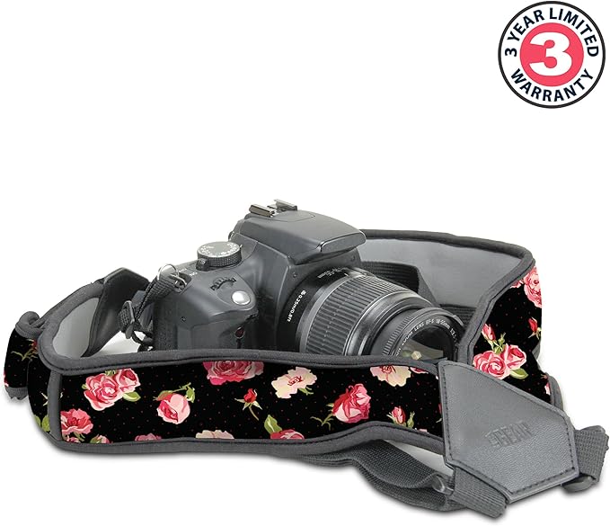USA Gear DSLR Camera Strap Chest Harness with Quick Release Buckles, Floral Neoprene Pattern and Accessory Pockets - Compatible with Canon, Nikon, Sony and More Point and Shoot and Mirrorless Cameras