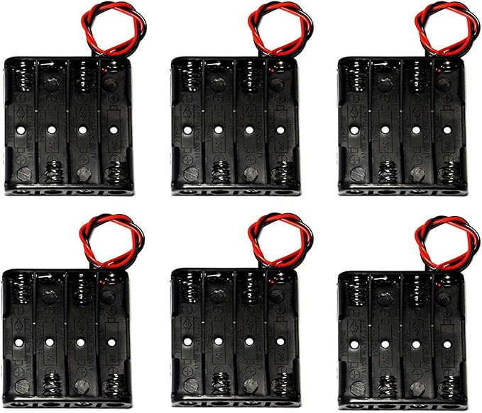 6PCS 4 x 1.5V AAA Battery Spring Clip Black Plastic 4 x 1.5V AAA Battery Case Holder Box Black Red Wire Leads
