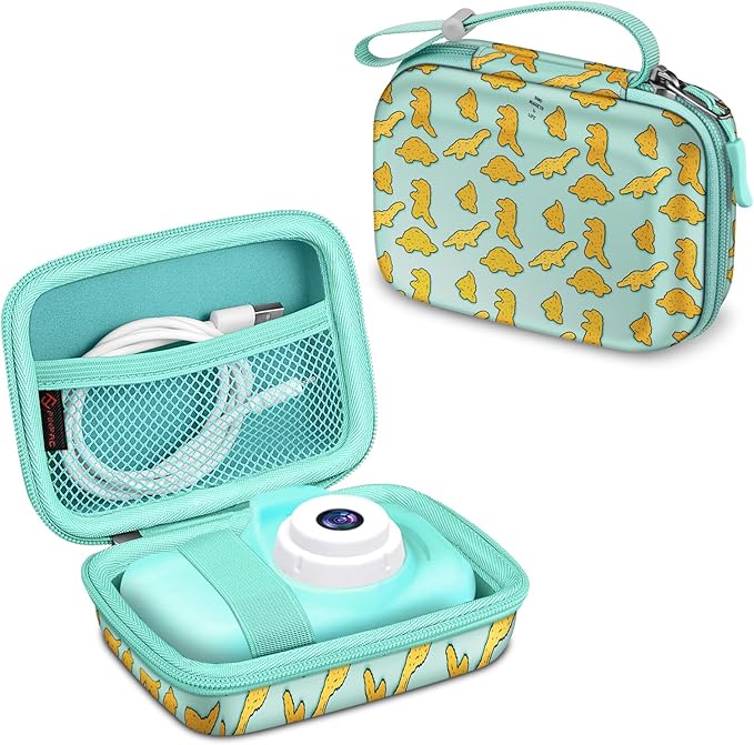 FINTIE Kids Camera Case Compatible with Goopow/Seckton/Dylanto/Mgaolo/Masterbee/CIMELR/Desuccus Kids Digital Camera Toys, Children Carrying Bag, Birthday Festival Gift, Dino Nuggets