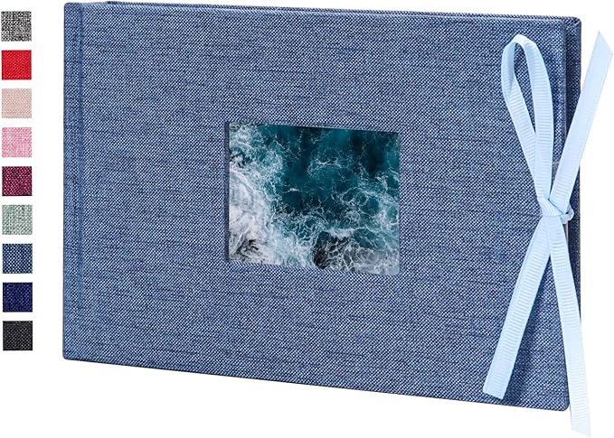 Vienrose Photo Album 4x6 50 Pockets Linen Frame Cover with Memo Areas Photobook Mini Slip-in Picture Book for Wedding Baby Vacation, Lightblue