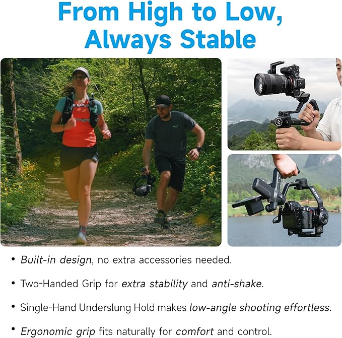 Feiyu SCORP-C2 Camera Gimbal Stabilizer, AI Tracking Gimbal for Vlogging, 7.7 lb Payload, 3-Axis Gimbal with Bluetooth Shutter Control, Compatible with Canon Sony Nikon