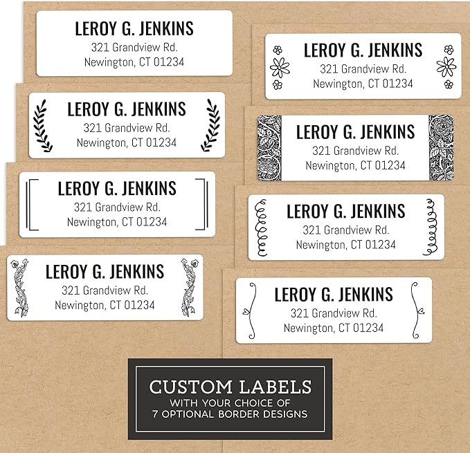 Personalized Return Address Labels - Black & White Styles - Choose Your Design - Custom Self Adhesive Stickers for Envelopes (60-960 Labels) (Bold Style)