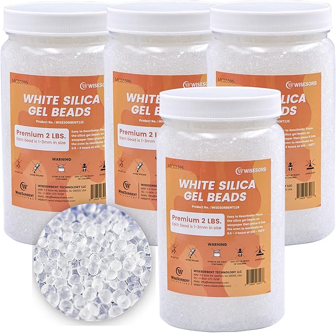 8 LBS Pure White Silica Gel Desiccant Beads, 1-3mm Premium Quality Reusable Silica Beads