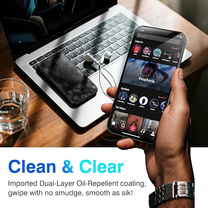 EZ-GLAZ- 4 Pack for iPhone 15 Pro Screen Protector [6.1"] With 2 Pack Camera Lens Protector, 9H+ Hardness 12FT Military Grade Shatterproof Scratch Resistant Durable Tempered Glass Film with Flawless Fit Kit, HD Clear