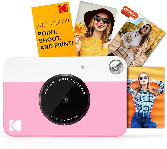 KODAK Printomatic Full-Color Instant Print Digital Camera - Colorful Photos On Zink 2x3" Sticky-Back Photo Paper - 5MP, Portable, Creative Fun Gift for Birthday, Christmas, Holiday - Pink