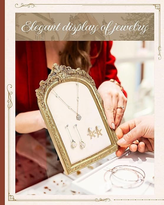 Jewelry Display Stand Vintage Necklace Organizer Ring Holder Earring Tray Resin Jewelry Photography Props Frame with Velvet Backing for Gifts