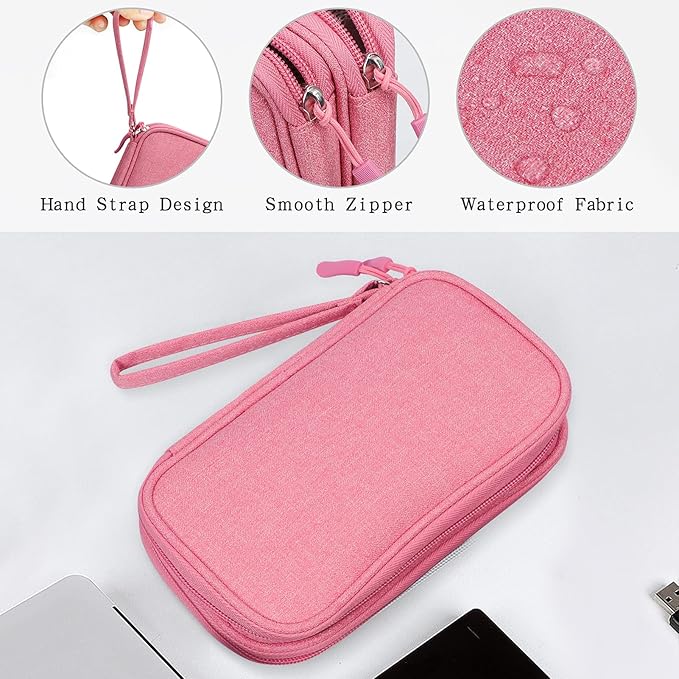 Skycase Electronic Organizer Travel Case - Waterproof Travel Cord Pouches for Organization, Cable Organizer, All-in-One Double Layers Storage Bag for Accessories, Charger, Cable, Pink-1