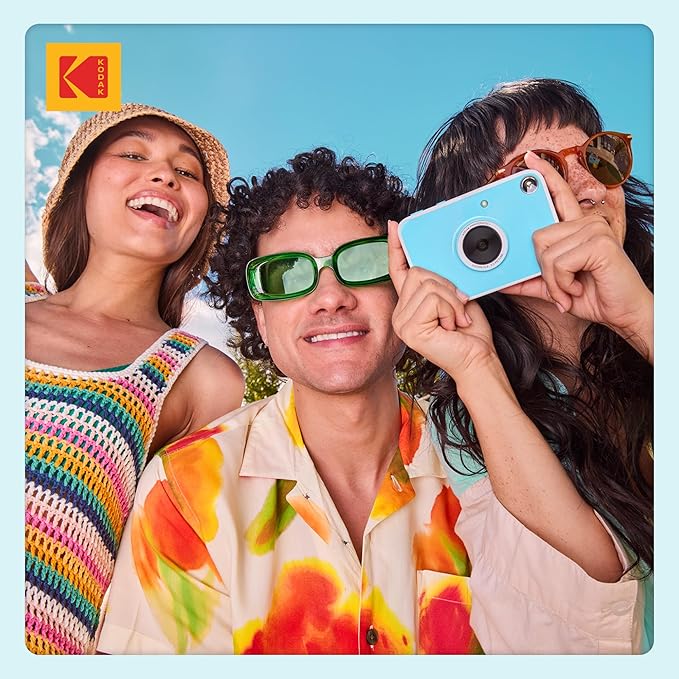 Kodak Printomatic+ Instant Print Digital Camera (Blue) 10MP Portable Camera with Interactive RGB LED Status Indicator, Prints Full-Color Photos on Zink 2x3” Sticky-Backed Photo Paper - Easy & Fun