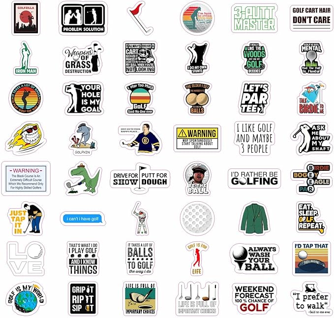 BulbaCraft 100Pcs Funny Golf Stickers, Golf Stickers for Scrapbooking, Golfing Decals, Golfing Decorations for Party, Gifts for Women & Men