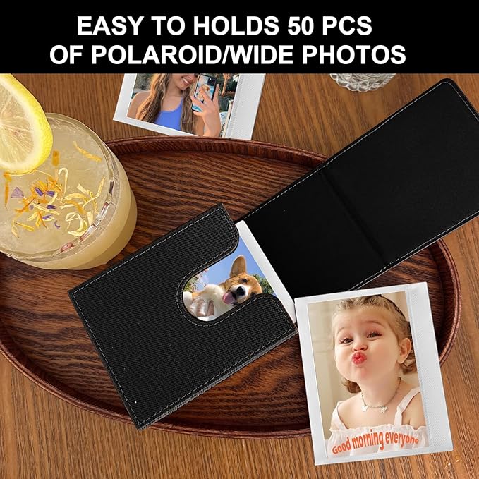 WOGOZAN Picture Holder Case for Polaroid 600/I-Type/NOW/OneStep/Fujifilm Instax Wide/Wide EVO/Wide 400/300/210 Instant Camera Films Vertical Photo Protection Case Can Hold 50+ Films (Only One) - Black