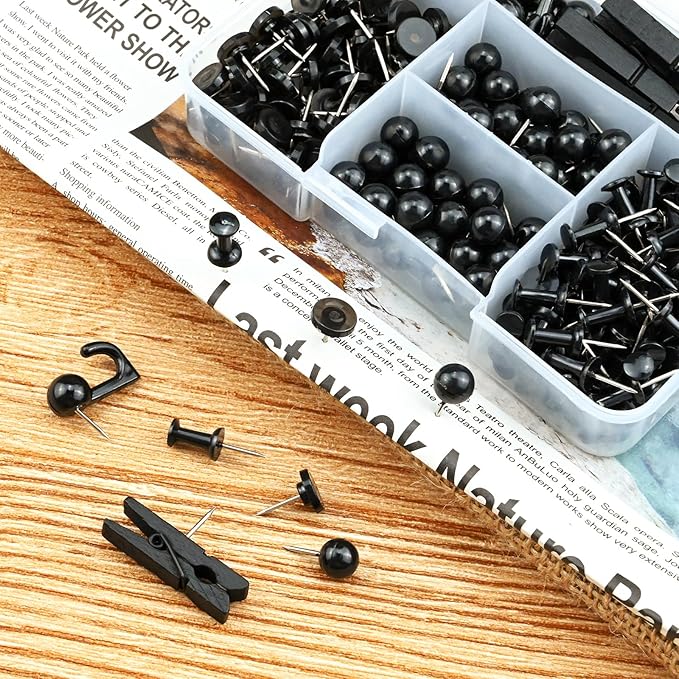 260 Pcs Push Pins Set 5 Styles Black Thumb Tacks Cute Push Pins for Bulletin Board, Cork Board