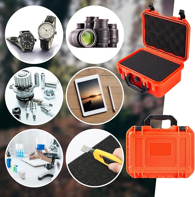 Relaxweex 1 Pcs 16.3 x 12.4 x 6.5 Inch Waterproof Hard Case with DIY Customizable Foam Insert Portable Protective Case with Knife for Camera Drones Equipments Tools Test Instruments (Reddish Orange)