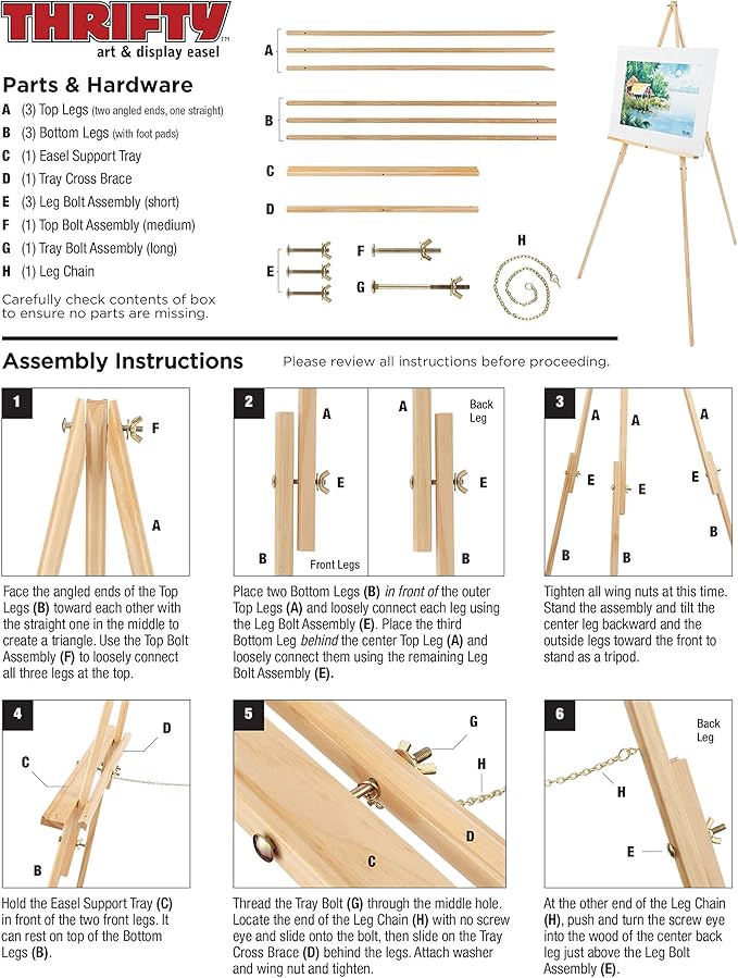 Creative Mark Thrifty Wood Tripod Display Easel Stand for Painting Pack of 12 - Durable Light Weight and Foldable, Perfect Drawing and Painting - Beech Finish - Ideal for Artist