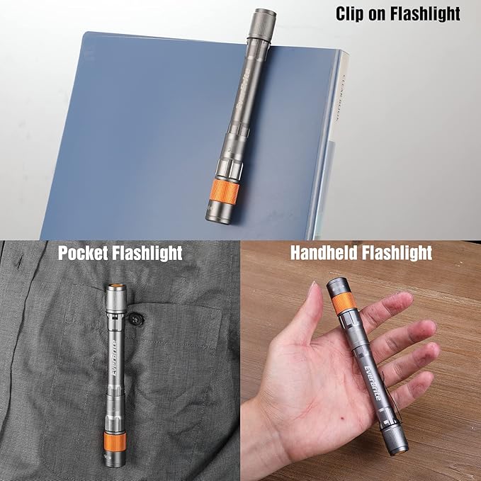 EverBrite Rechargeable Pen Light, 300 Lumens EDC Flashlight, Zoomable LED Pocket Flashlight with Clip, Memory Function and USB C Cable Included, for Camping, Emergency, Gray
