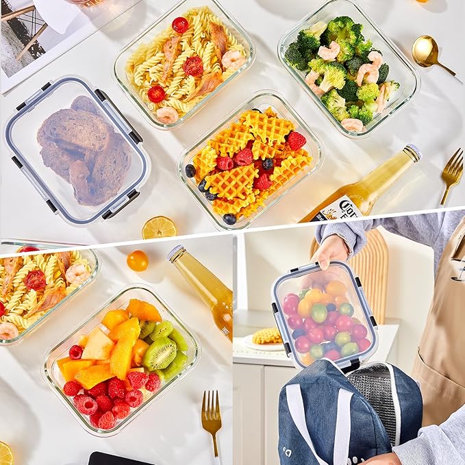 Belgol 8-Piece 36oz Glass Meal Prep Container Set Clear Glass Food Storage Containers Set, Airtight Food Storage Containers for Coffee, Sugar, Flour, Spices, BPA-Free