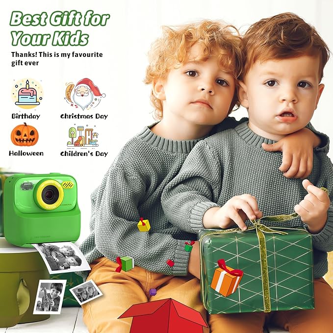 Kids Instant Digital Cameras for Boys and Girls, 1080P HD Dual-Lens Selfie Digital Camera with Print Paper & 32G Card, Christmas Birthday Gifts Toys for Toddler and Teenagers Age 3-16 Years Old