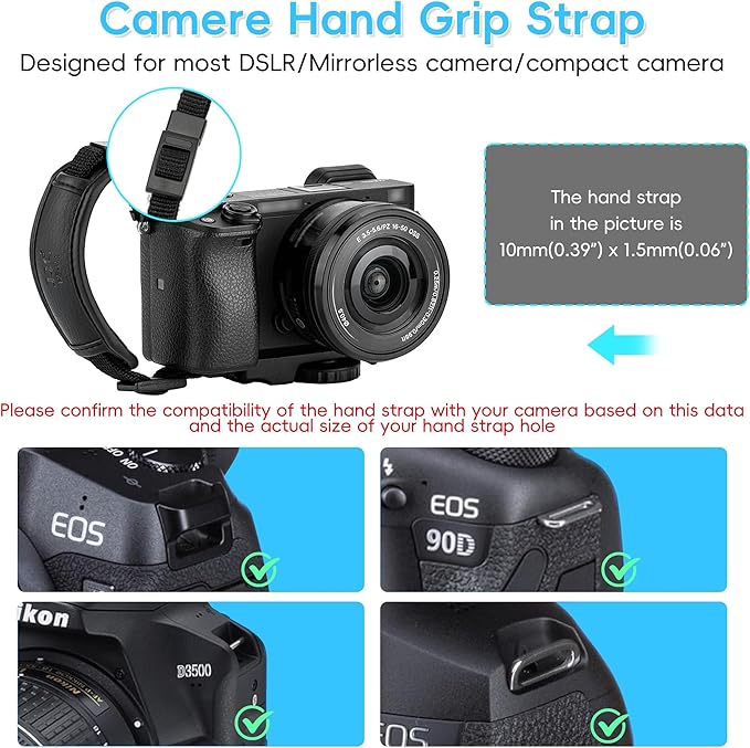 JJC Camera Hand Grip Strap for Canon EOS R8 R10 R7 R5 C R6 Mark III II R RP 90D 5DM4 Rebel T7 T8i T7i T6i T6 SL3 4000D Sony A6700 ZR Z30 Coolpix P950 P900 for Panasonic Lumix GX85 G85 GH4 G100 FZ80