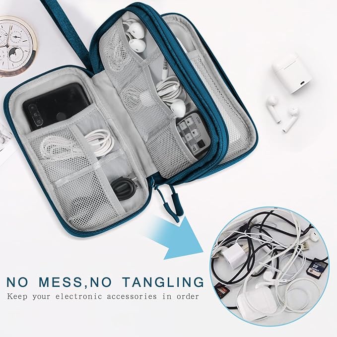 Skycase Electronic Organizer Travel Case - Waterproof Travel Cord Pouches for Organization, Cable Organizer, All-in-One Double Layers Storage Bag for Accessories, Charger, Cable, Green