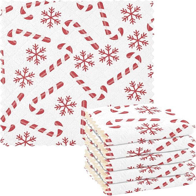 CaTaKu 6 Pack Christmas Candy Canes Kitchen Dish Cloths for Washing Dishes Cleaning Cloth Dish Towels Reusable Microfiber Washcloths Dish Rags for Kitchen