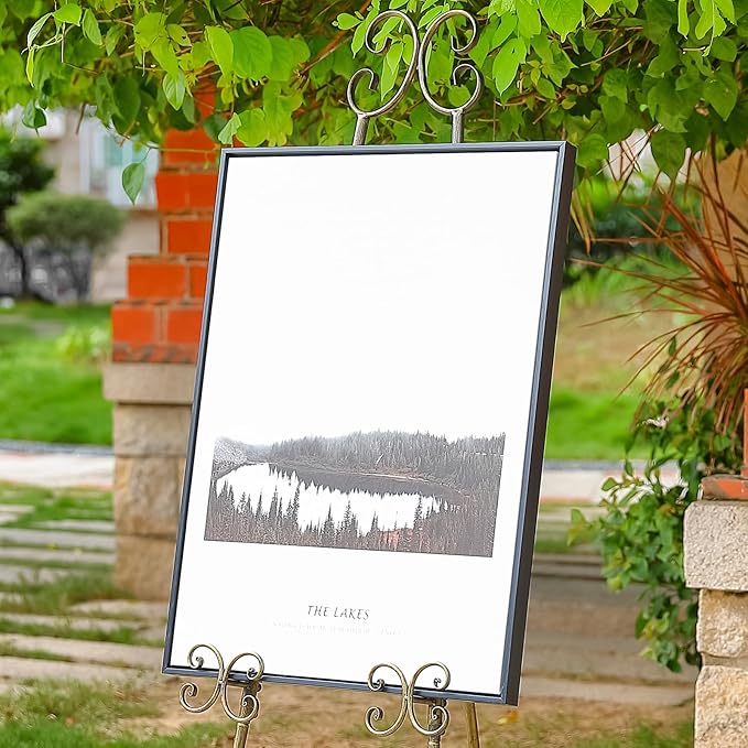 56" H Metal Scroll Extra Large Free Standing Adjustable Display Easel, Vintage Decorative Floor Display Stand Easel with Chain Support for Picture Frame Wedding Sign