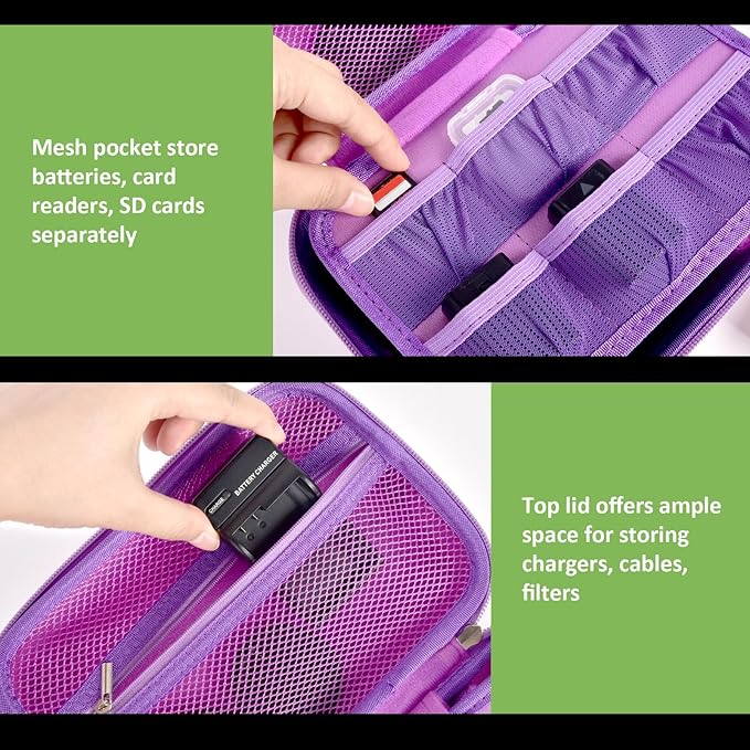 Digital Camera Case Compatible with Canon EOS Rebel T7/ 4000D/ T100 DSLR Cameras, Also for Sony Alpha a6400/ a6100/ a6700/ A6600/ a6300 Mirrorless, Holder for SD Card and More (Purple)