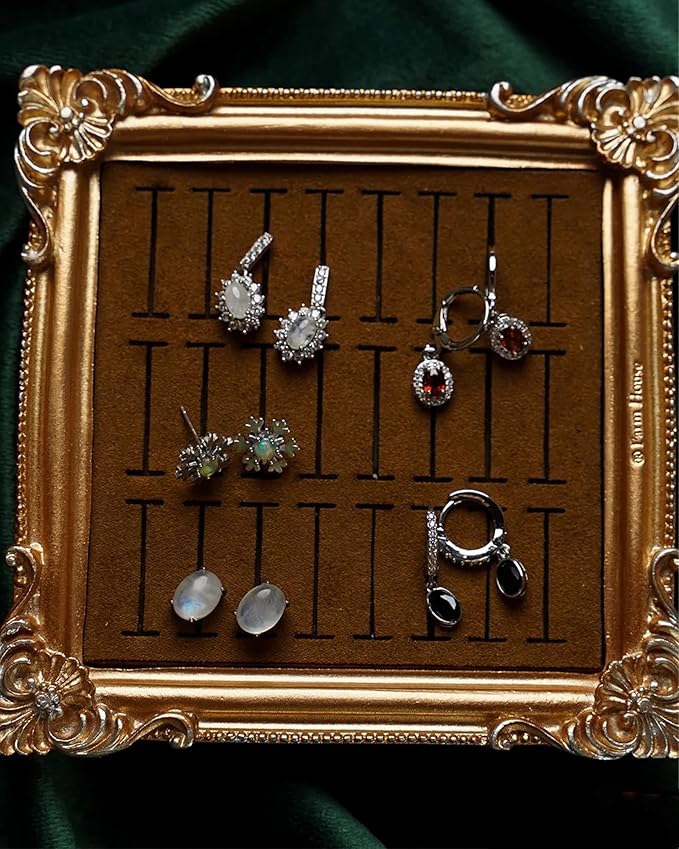 2PCS Jewelry Display Stand Vintage Ring Holder Box Earring Tray Retro Picture Frame Style Ring OrganizerJewelry Frame with Velvet