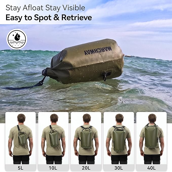MARCHWAY Floating Waterproof Dry Bag Backpack 5L/10L/20L/30L/40L, Roll Top Sack Keeps Gear Dry for Kayaking, Rafting, Boating, Swimming, Camping, Hiking, Beach, Fishing