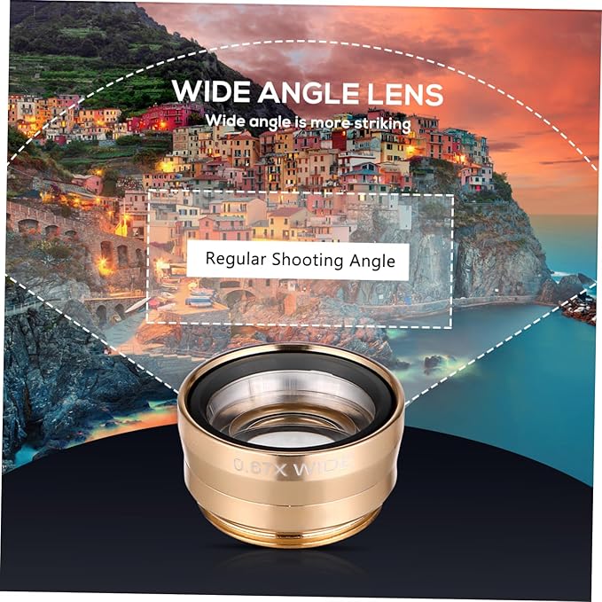 Mikikit Universal Portable Cell Phone Camera Lens Kit Super Wide Angle Macro Fisheye Clip Lens Golden Compatible Smartphones